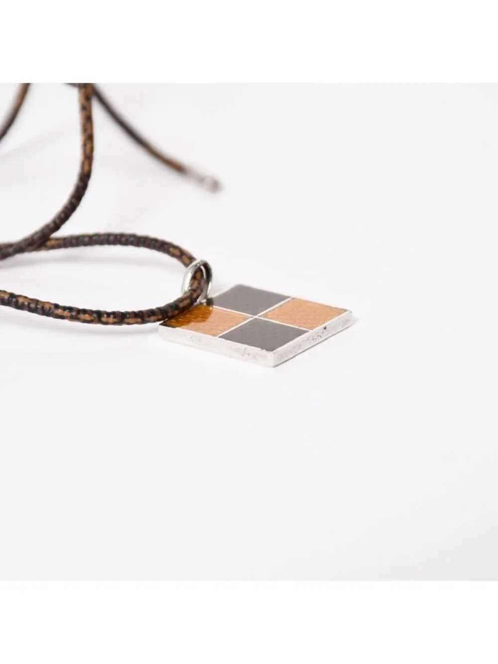 Louis Vuitton Pendentif Damier 925 Sterling Silver Necklace Brown Yellow
